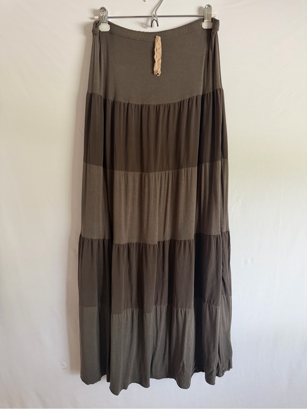 BAILEY 44 brown silk Tiered Maxi Skirt Elastic Waist Large